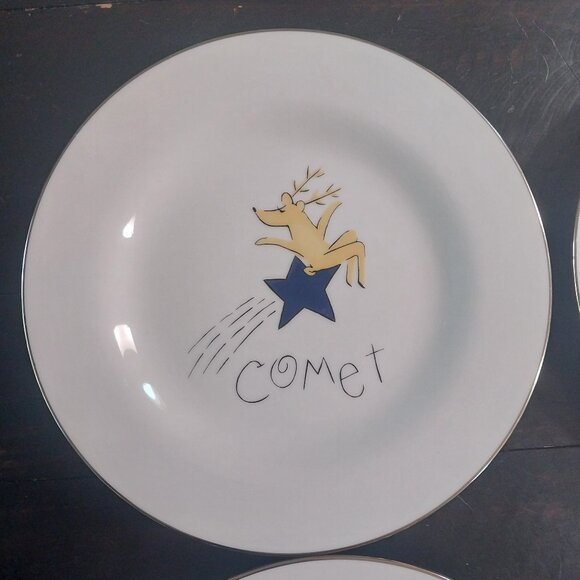 Pottery Barn Reindeer Salad Plates Mint Condition - Picture 3 of 7